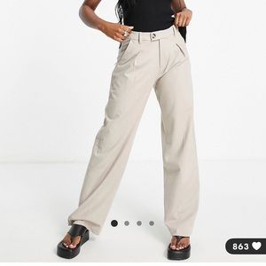 Bershka Tailored Straight Leg Linen Pants in Sand